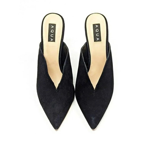 Aqua Women's Flare Mules Suede Pointed Toe High-Heel Black Size 9 (MSRP $99) - Picture 4 of 9